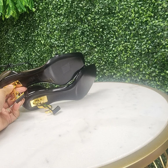 Yves Saint Laurent Black and Gold Heels with Iconic Logo Saint Laurent Opyum YSL - Picture 9 of 9